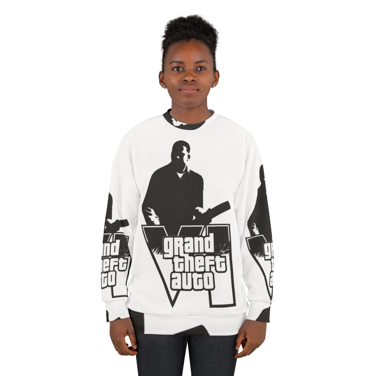 Grand Theft Auto themed sweatshirt with gaming graphics - women