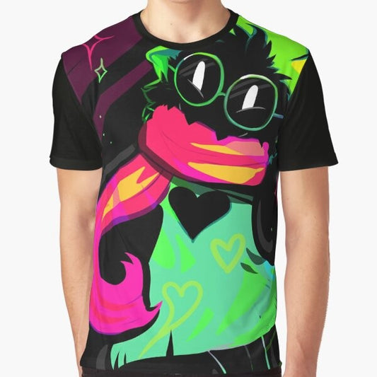 Ralsei, the fluffy goat wizard from Undertale and Deltarune, featured on a vibrant, neon-colored graphic t-shirt