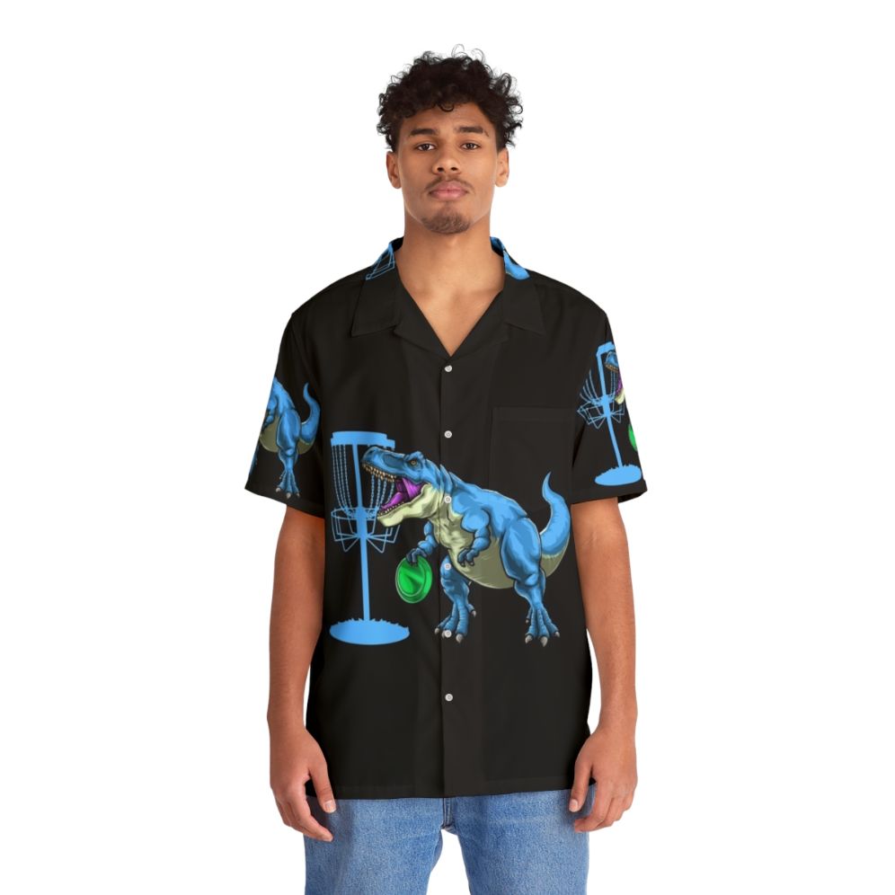 Disc Golfing Dinosaur Hawaiian Shirt - People Front