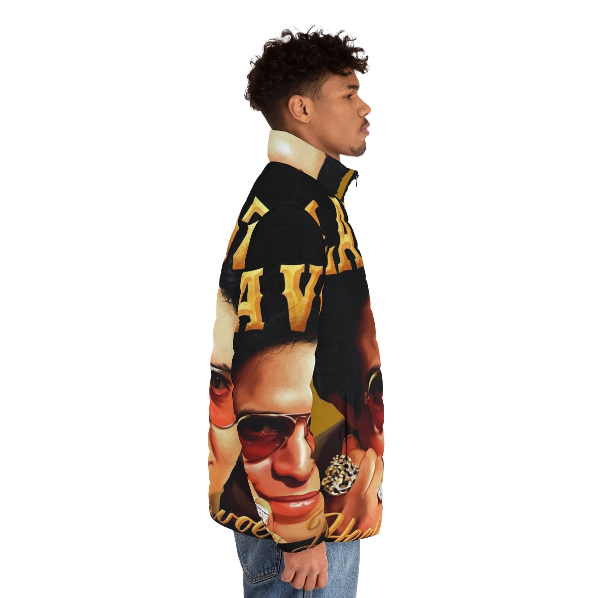 Hector Lavoe, the Puerto Rican singer known as "La Voz", wearing a puffer jacket - men side right