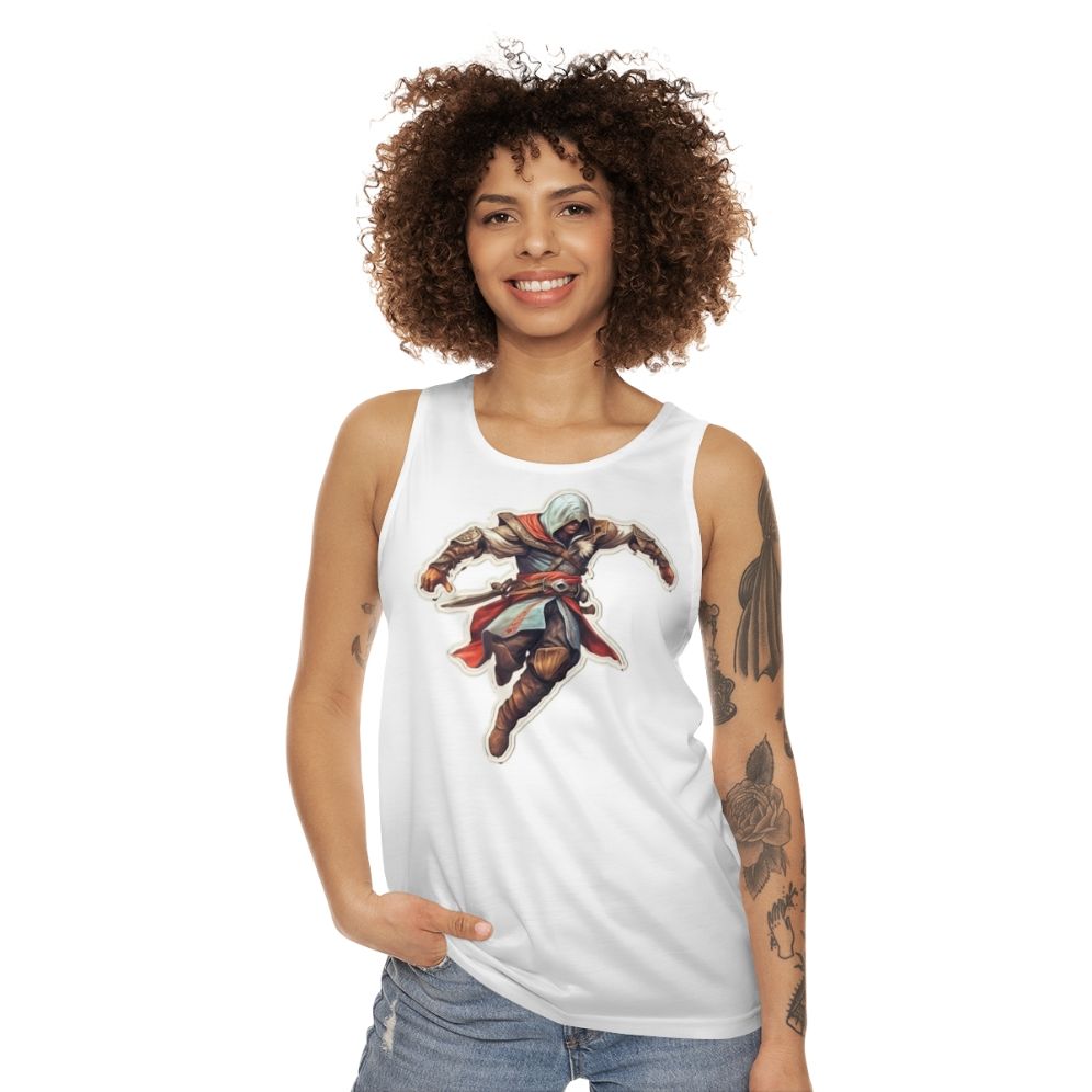 Assassin's Creed unisex tank top featuring iconic fan art design - women