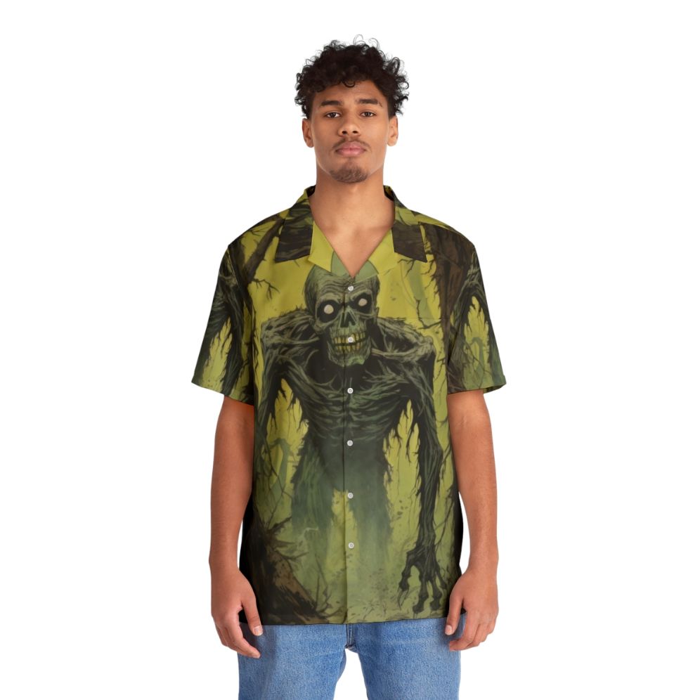 Haunted Zombie Stalker Hawaiian Shirt with Creepy Skeleton Design - People Front