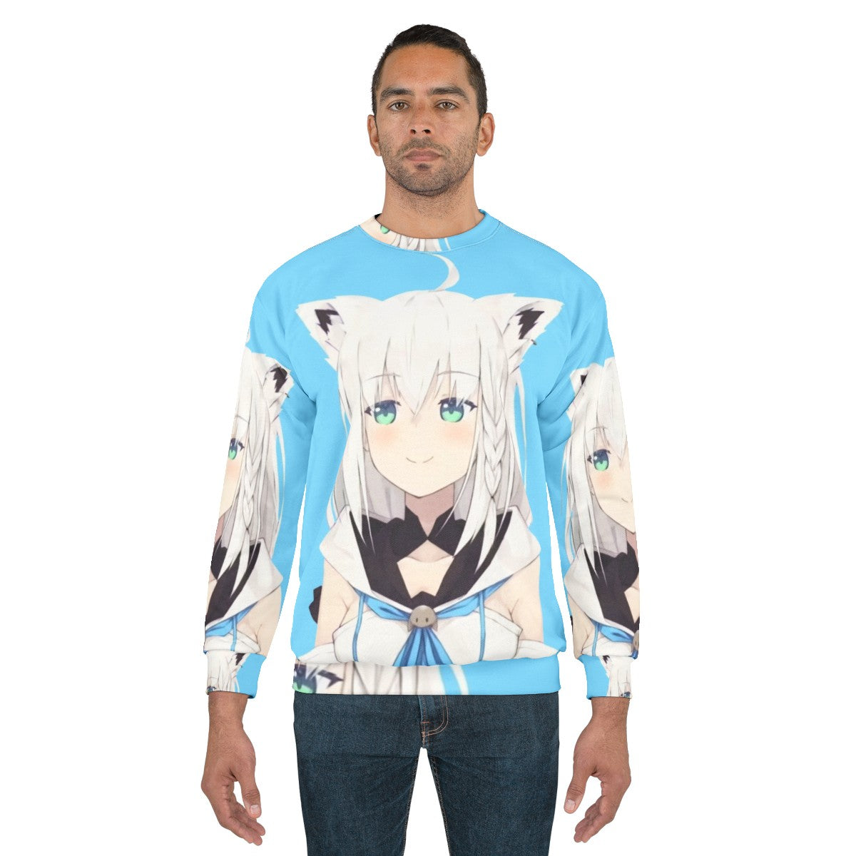 Hololive Shirakami Fubuki Smug Anime Sweatshirt - men