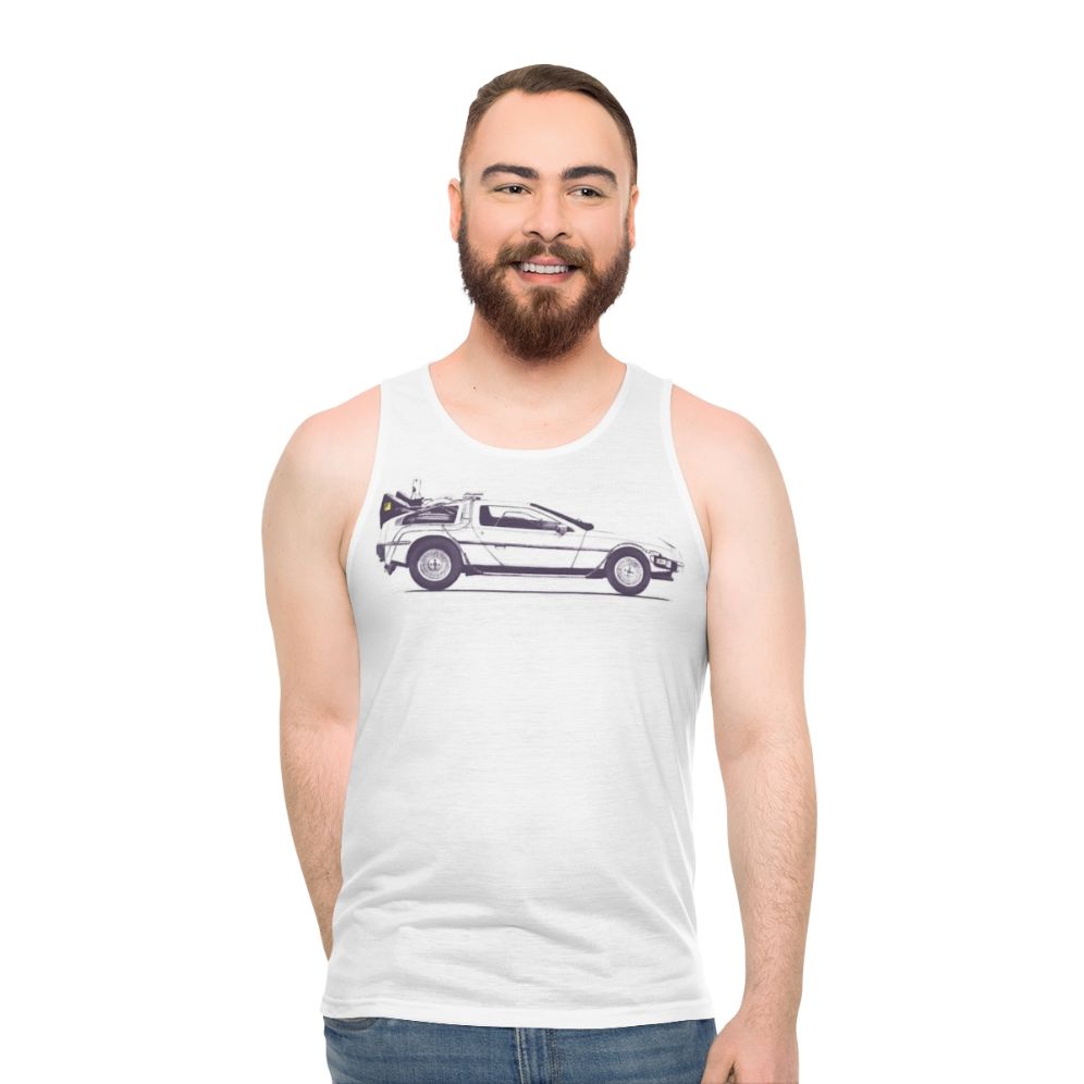 Delorean unisex tank top with retro movie design - men