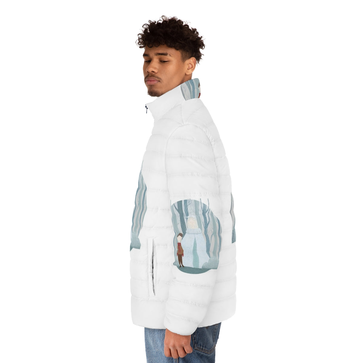 Snow Queen Puffer Jacket featuring enchanting digital art design - men side left