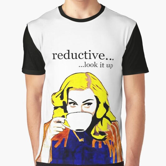 Reductive graphic design on a white t-shirt