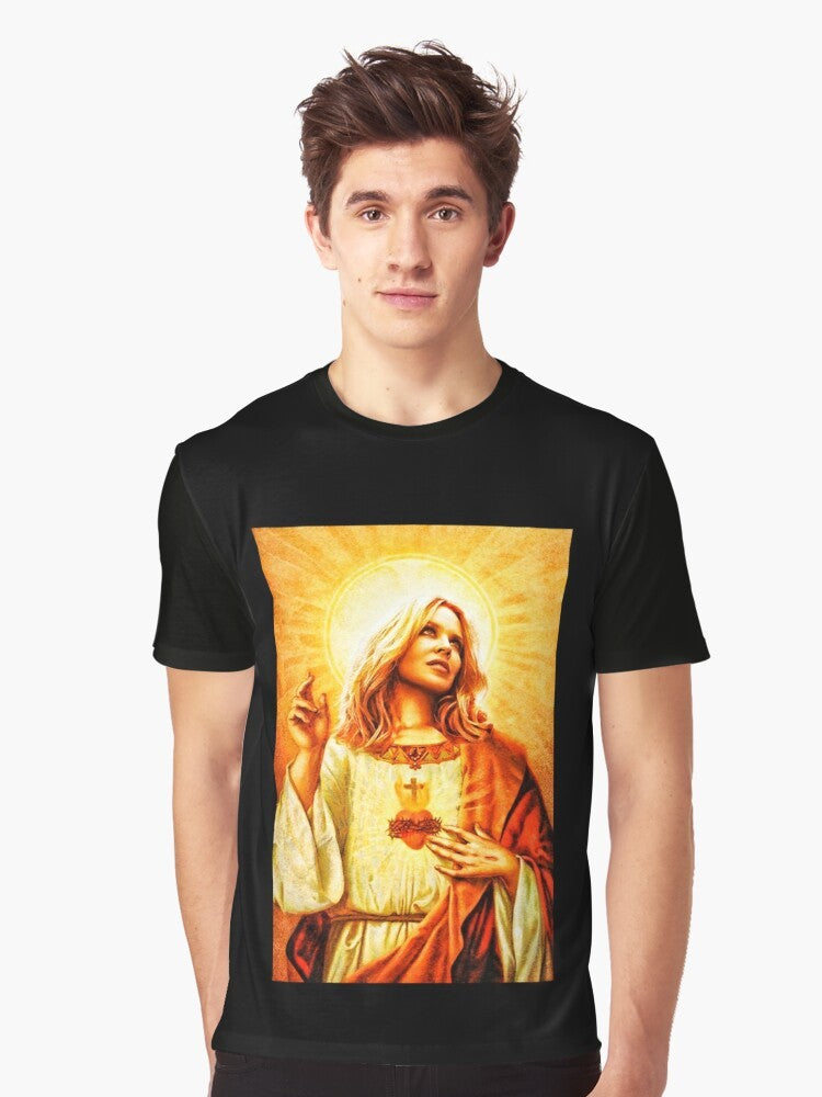 A colorful graphic t-shirt featuring Kylie Minogue, the iconic pop music diva. - Men