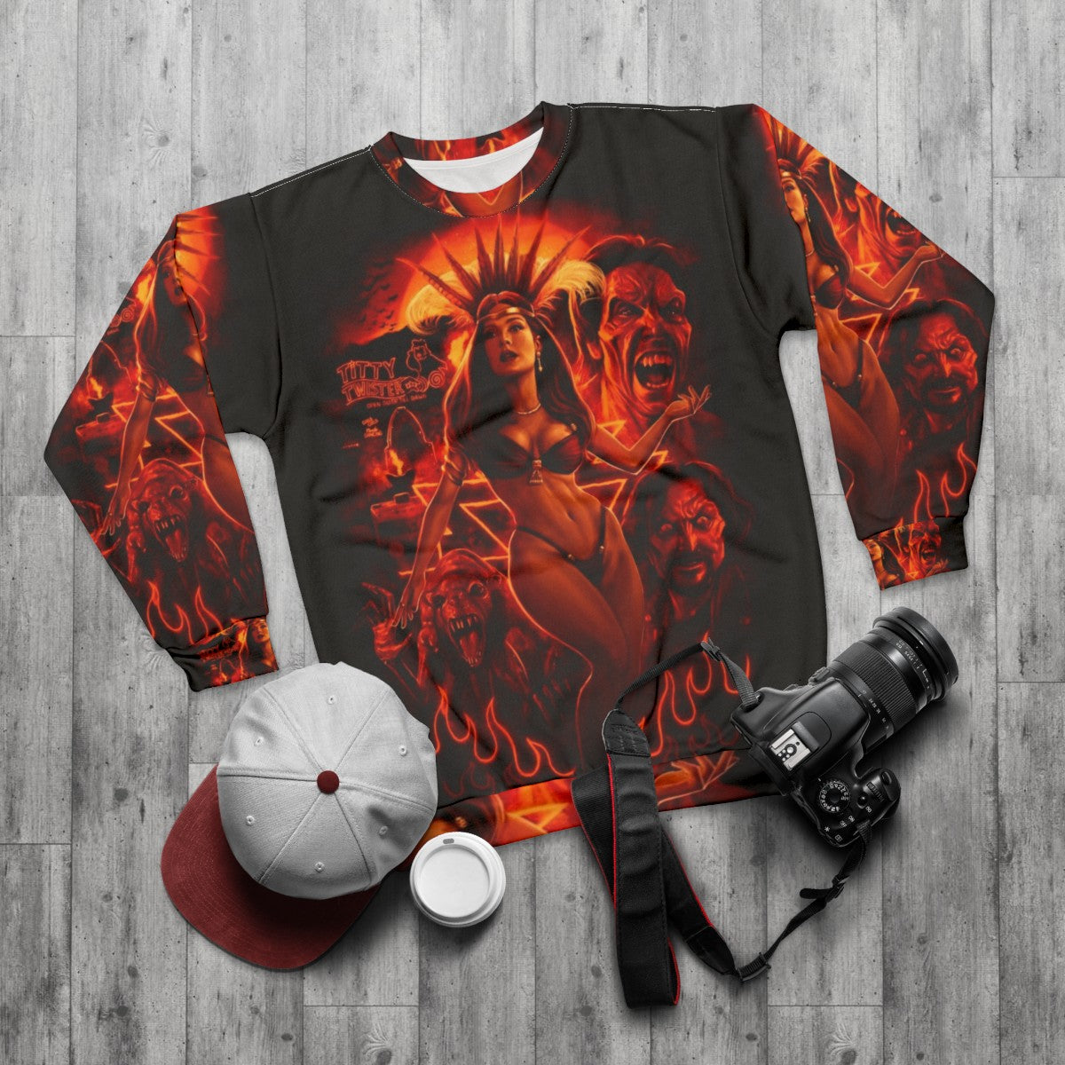 Satanico Pandemonium From Dusk Till Dawn Horror Sweatshirt - flat lay