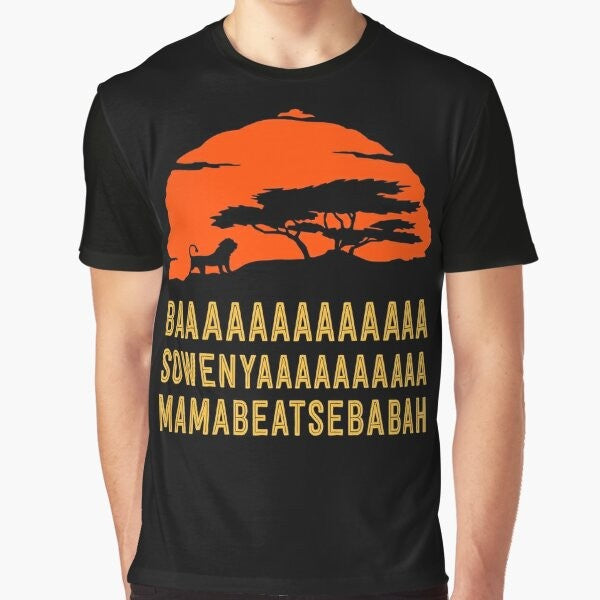 African lion silhouette with "BAAAAAAAAAAAAA SOWENYAAAAAAAAAA MAMABEATSEBABAH" text on a graphic t-shirt