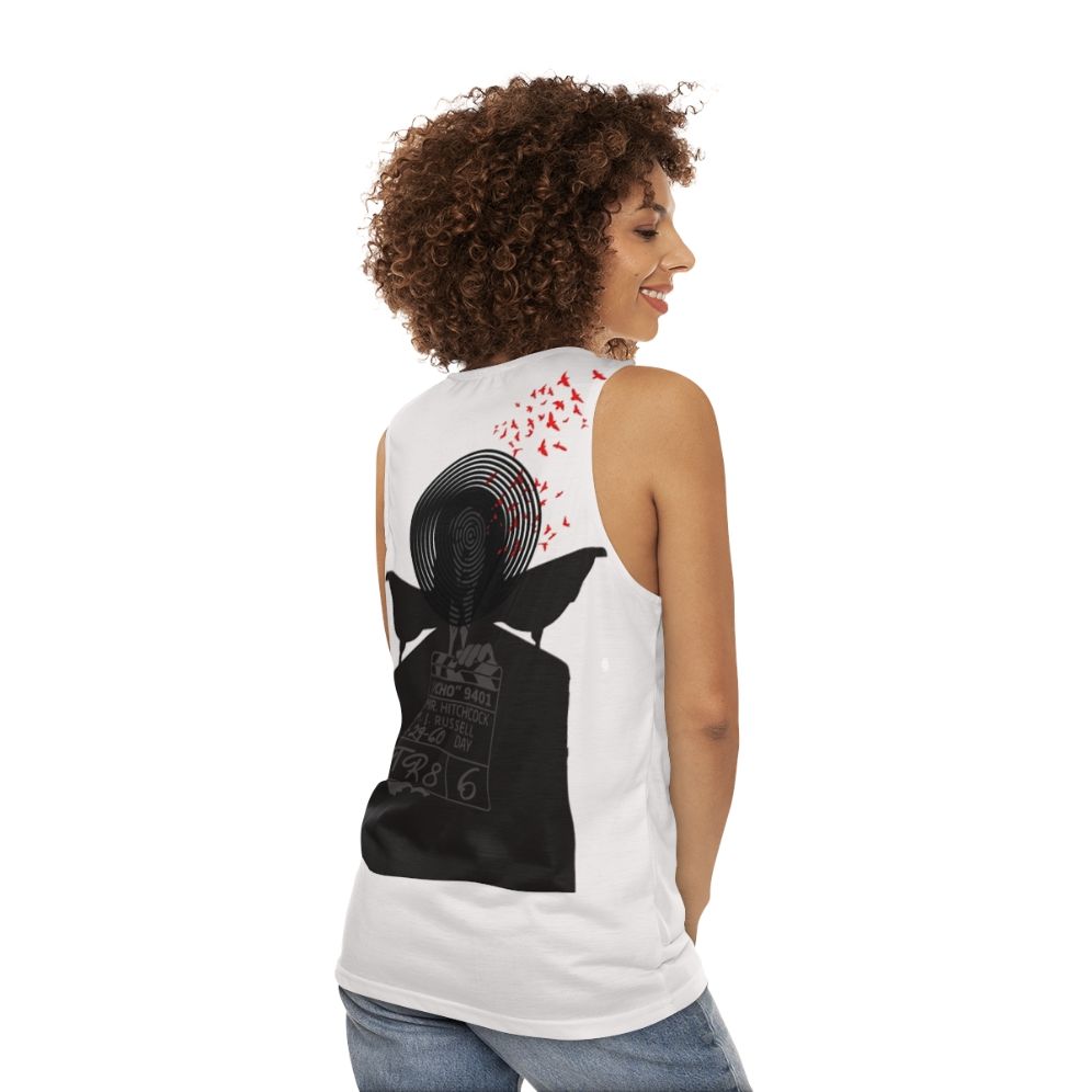 Alfred Hitchcock horror movie themed unisex tank top - women back