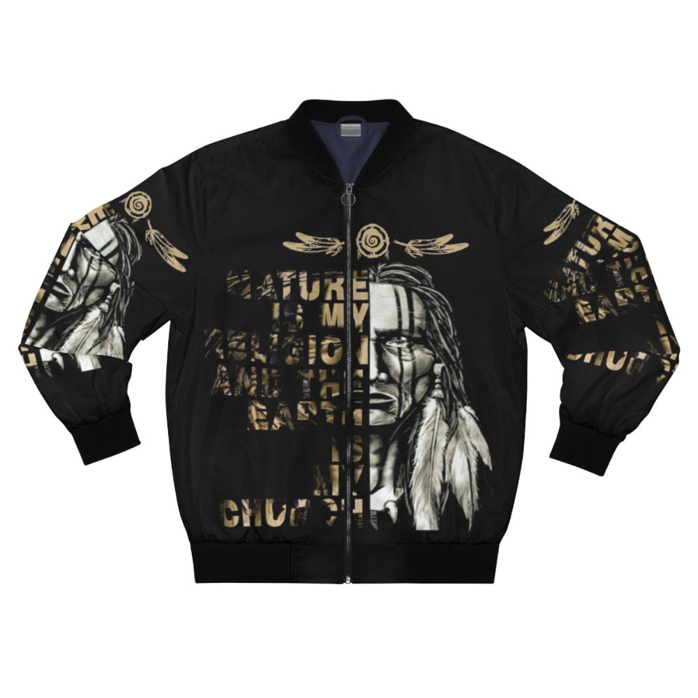 Tribal Nature Bomber Jacket featuring indigenous designs and symbols