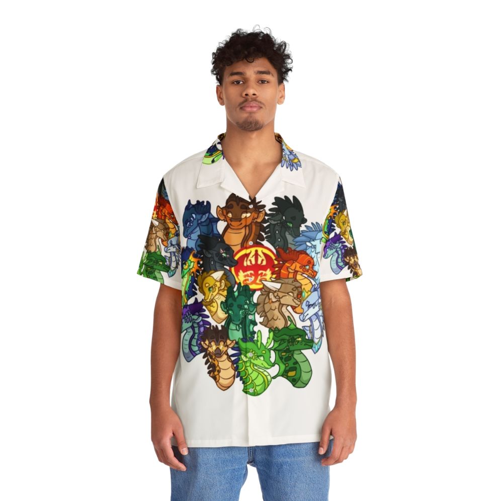 Wings of Fire themed Hawaiian shirt with dragons and characters - People Front