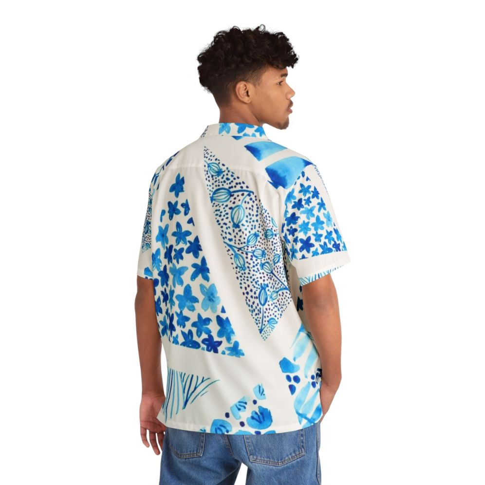 Blue abstract pattern Hawaiian shirt with nature-inspired design - People Back