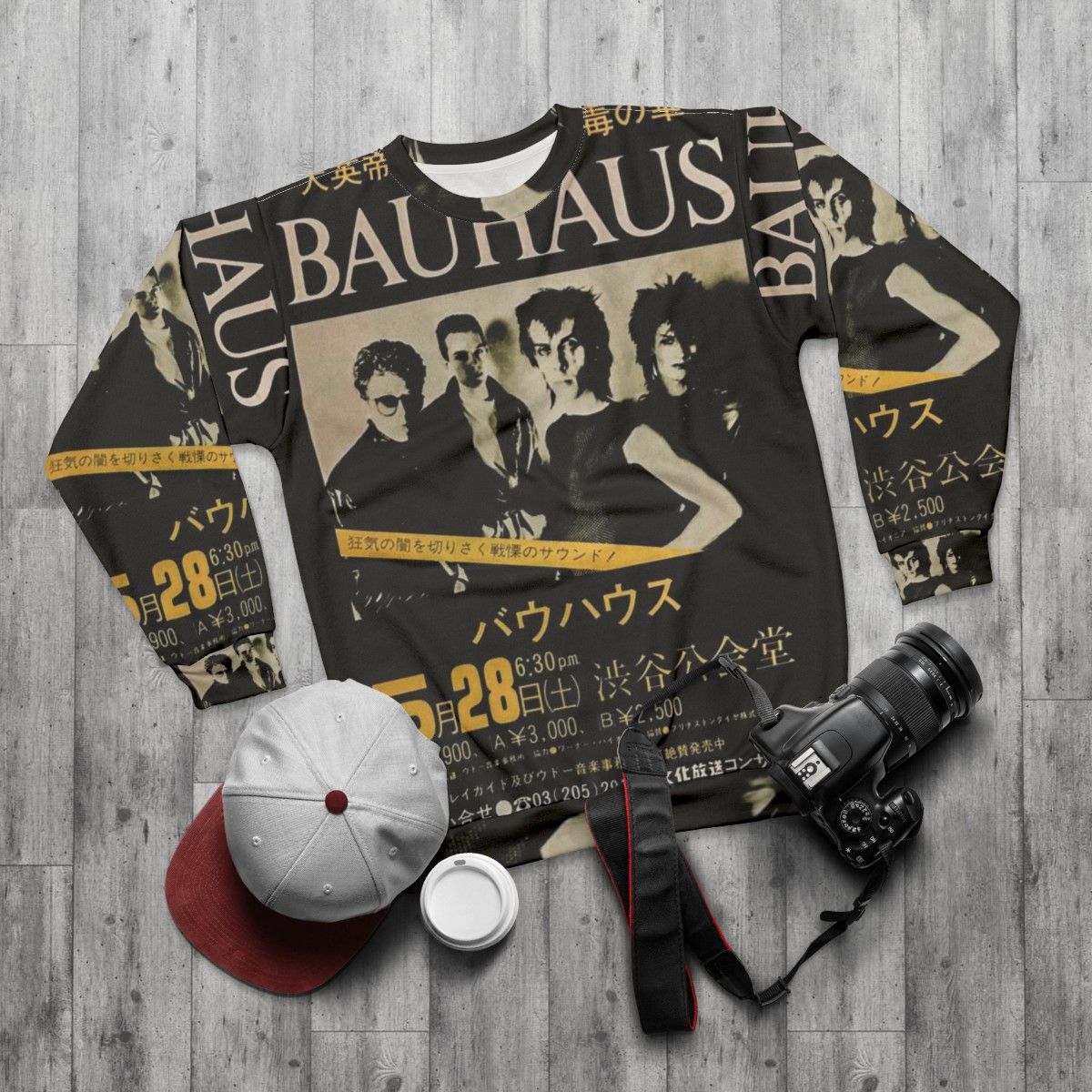 Bauhaus post-punk sweatshirt with band logo - flat lay