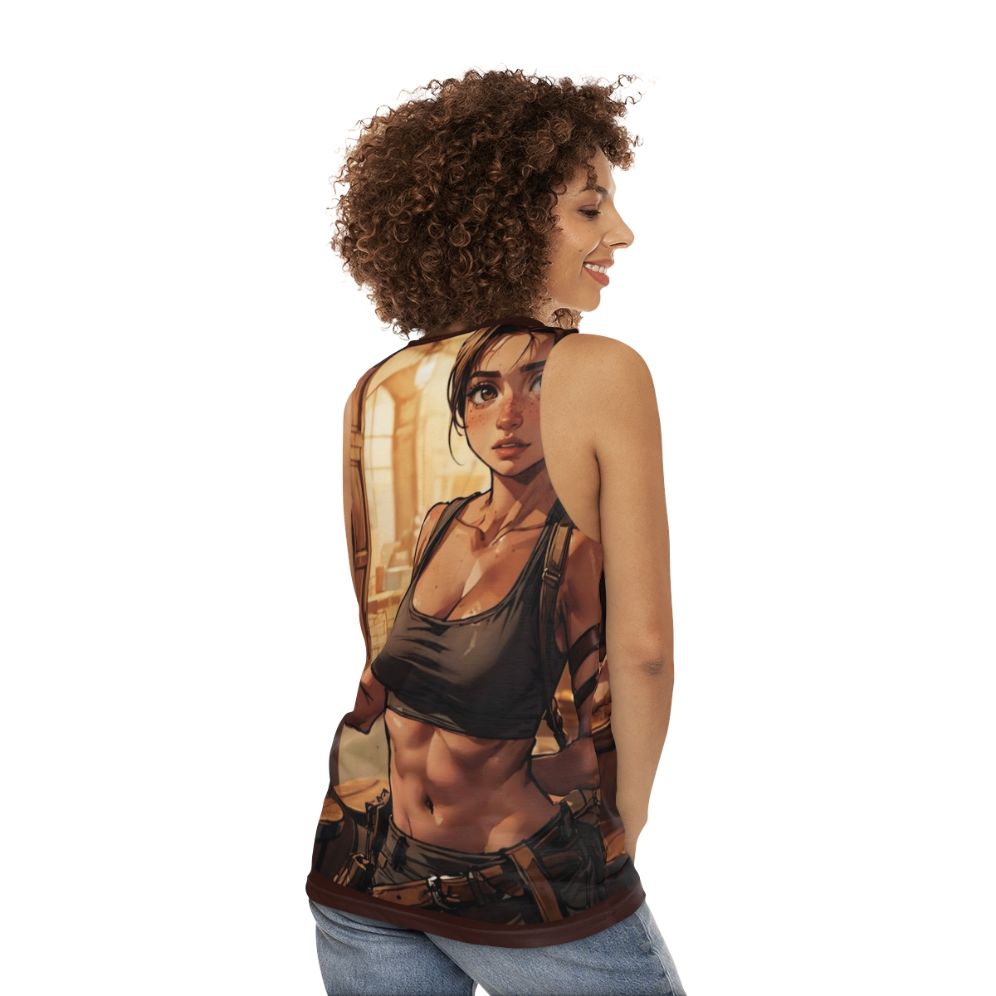 Cute young Lara Croft in a tank top - women back