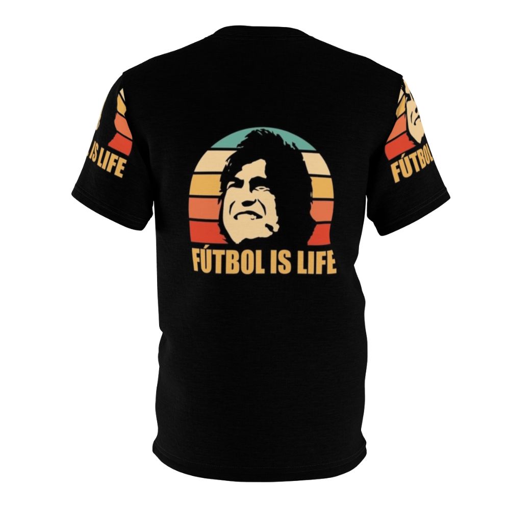 Futbol Is Life AOP T-Shirt, featuring a football-themed design inspired by the TV show Ted Lasso - Back