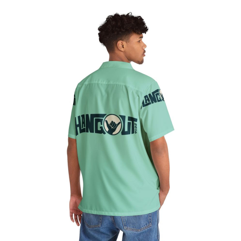 Blue Hawaiian shirt with Hangout Music Festival 2016 graphics - People Back