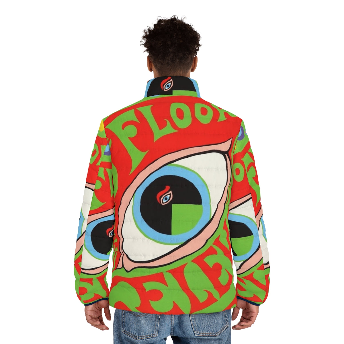 Puffer jacket featuring the iconic 13th Floor Elevators psychedelic rock album art - men back