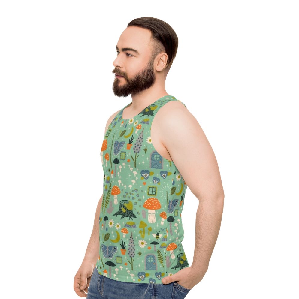 Fairy Garden Unisex Tank Top with Whimsical Floral Pattern - men side