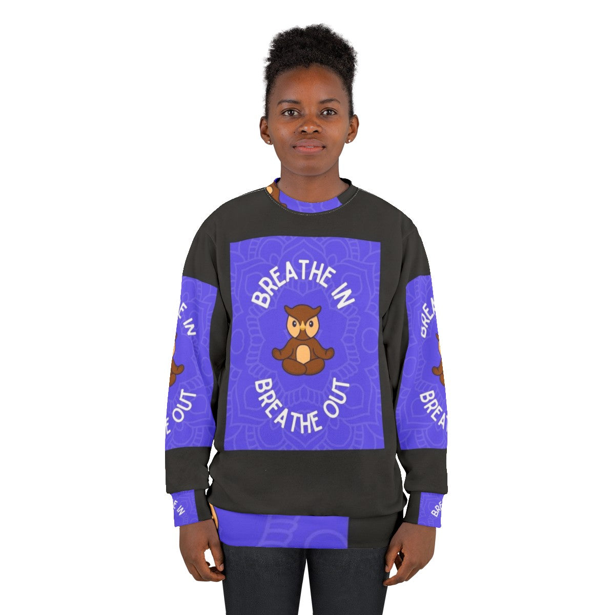 Owl Yoga Sweatshirt with Breathe In Breathe Out Design - women