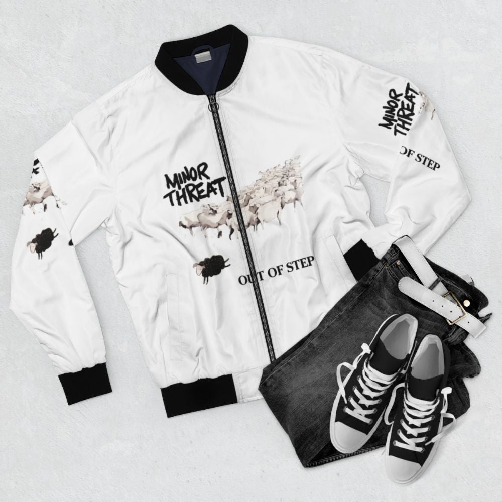 Vintage American Hardcore Punk Band Bomber Jacket - Flat lay