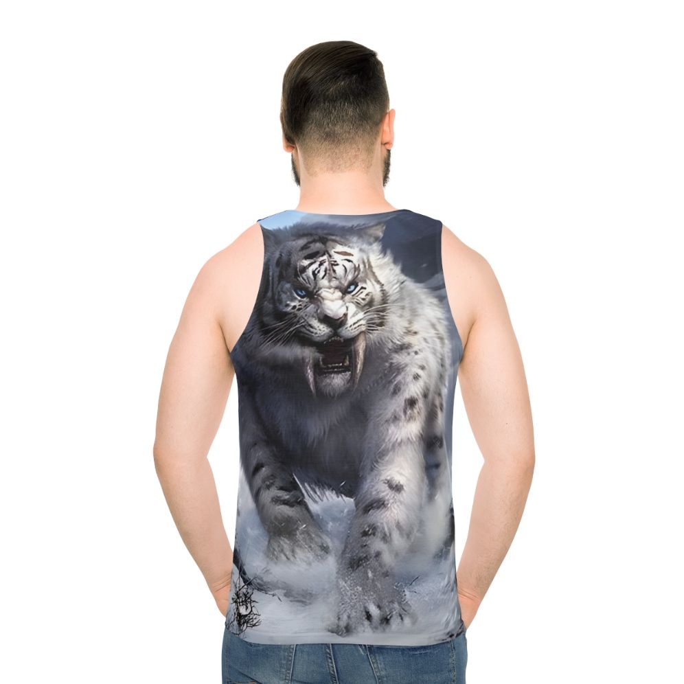 White sabertooth tiger legendary animal unisex tank top - men back