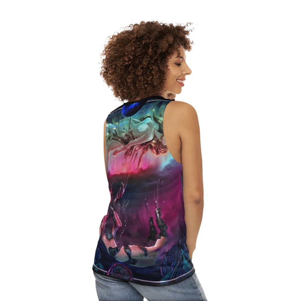 Unisex transformation tank top - women back