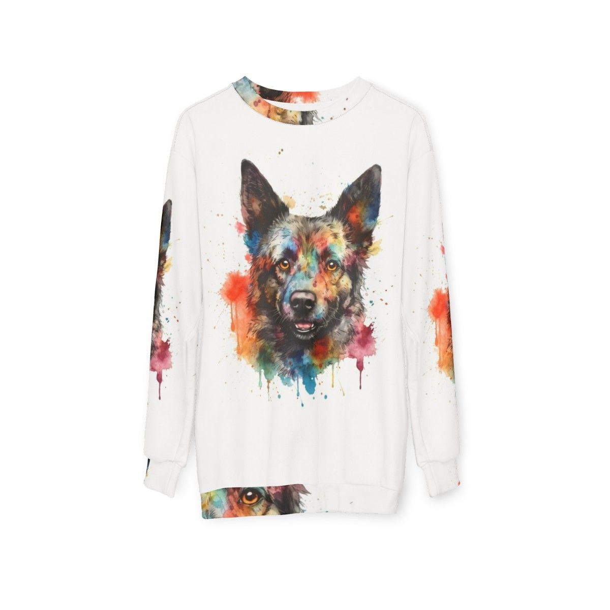 Bright watercolor painting of a Hungarian Mudi dog on a sweatshirt - hanging