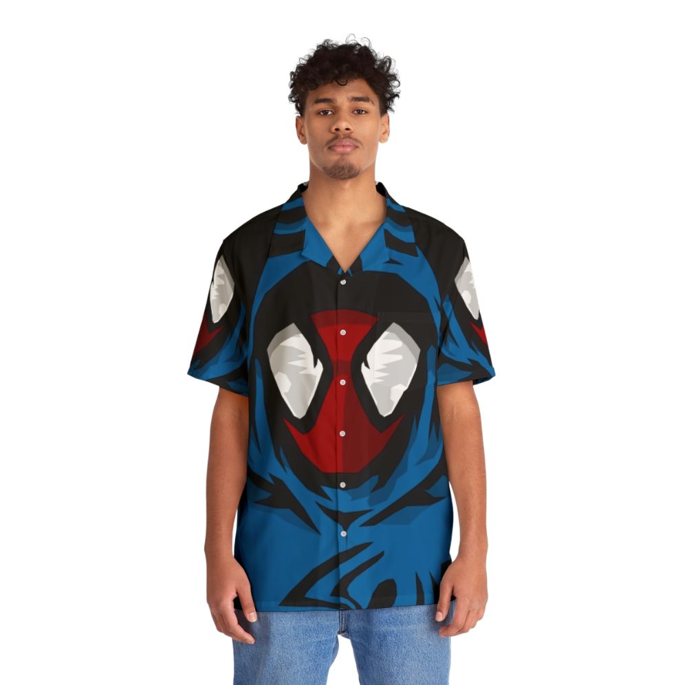 Scarlet Spider inspired Hawaiian shirt with spider web and Marvel design - People Front