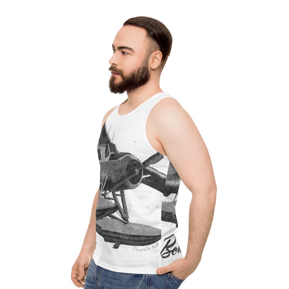 Dehavilland DHC-2 Beaver floatplane sketch on unisex tank top - men side