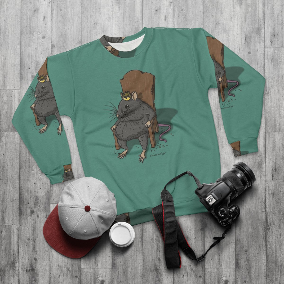 Funny and cute rat king sweatshirt - flat lay