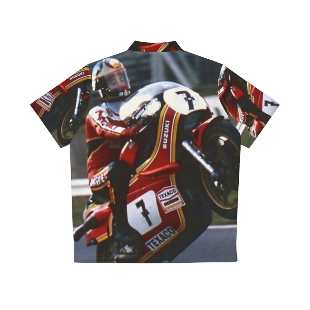 Vintage-inspired Barry Sheene Hawaiian shirt featuring retro motorcycle graphics - Back