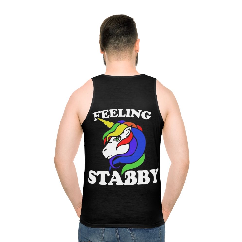 Feeling Stabby Unisex Retro Rainbow Unicorn Tank Top - men back