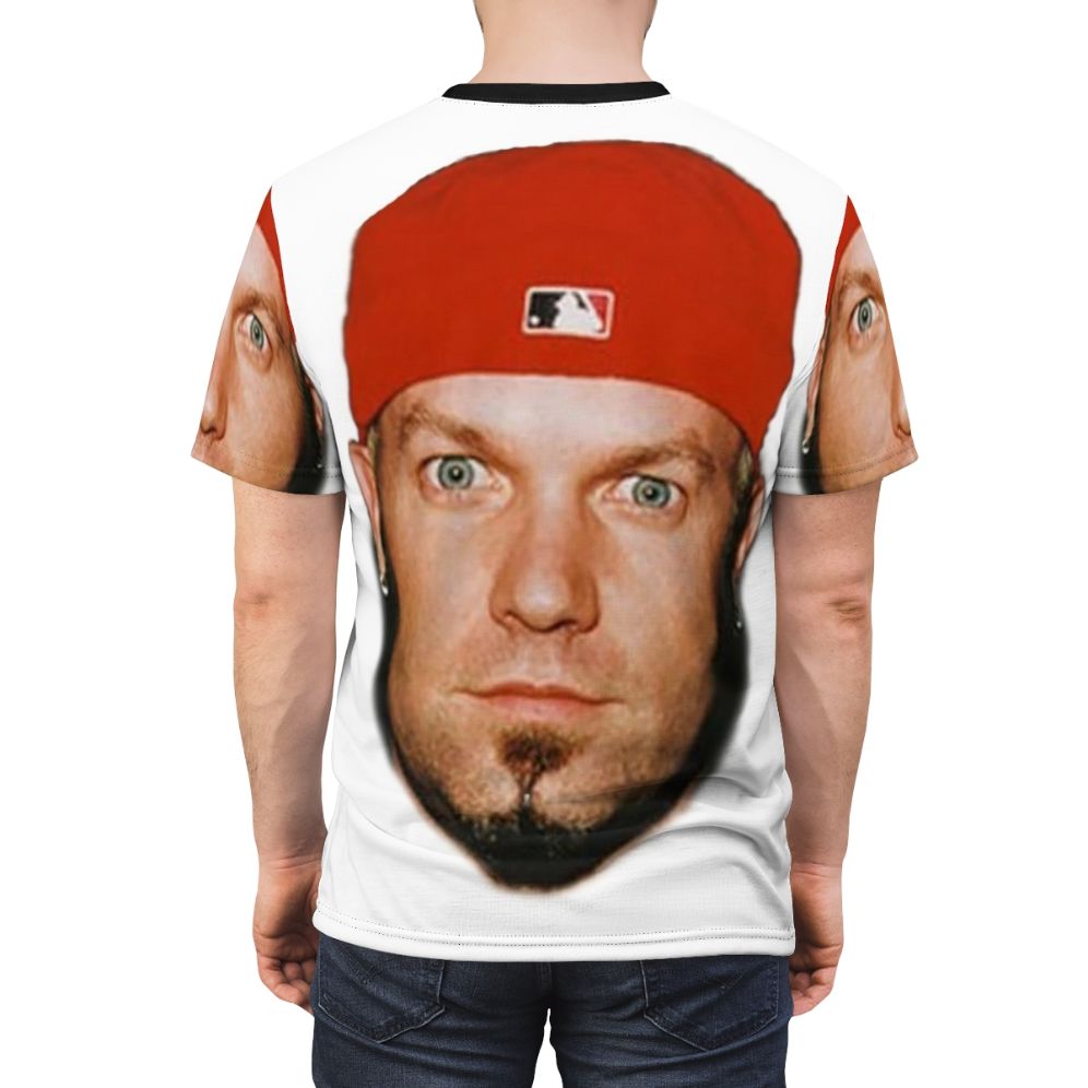 All-over print t-shirt featuring the iconic image of Fred Durst, the frontman of the legendary nu metal band Limp Bizkit. - men back