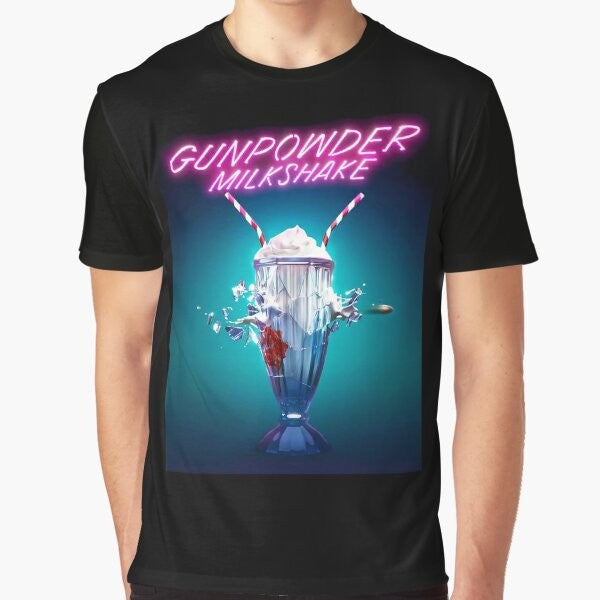 Gunpowder Milkshake graphic t-shirt featuring assassins, action, and sisterhood