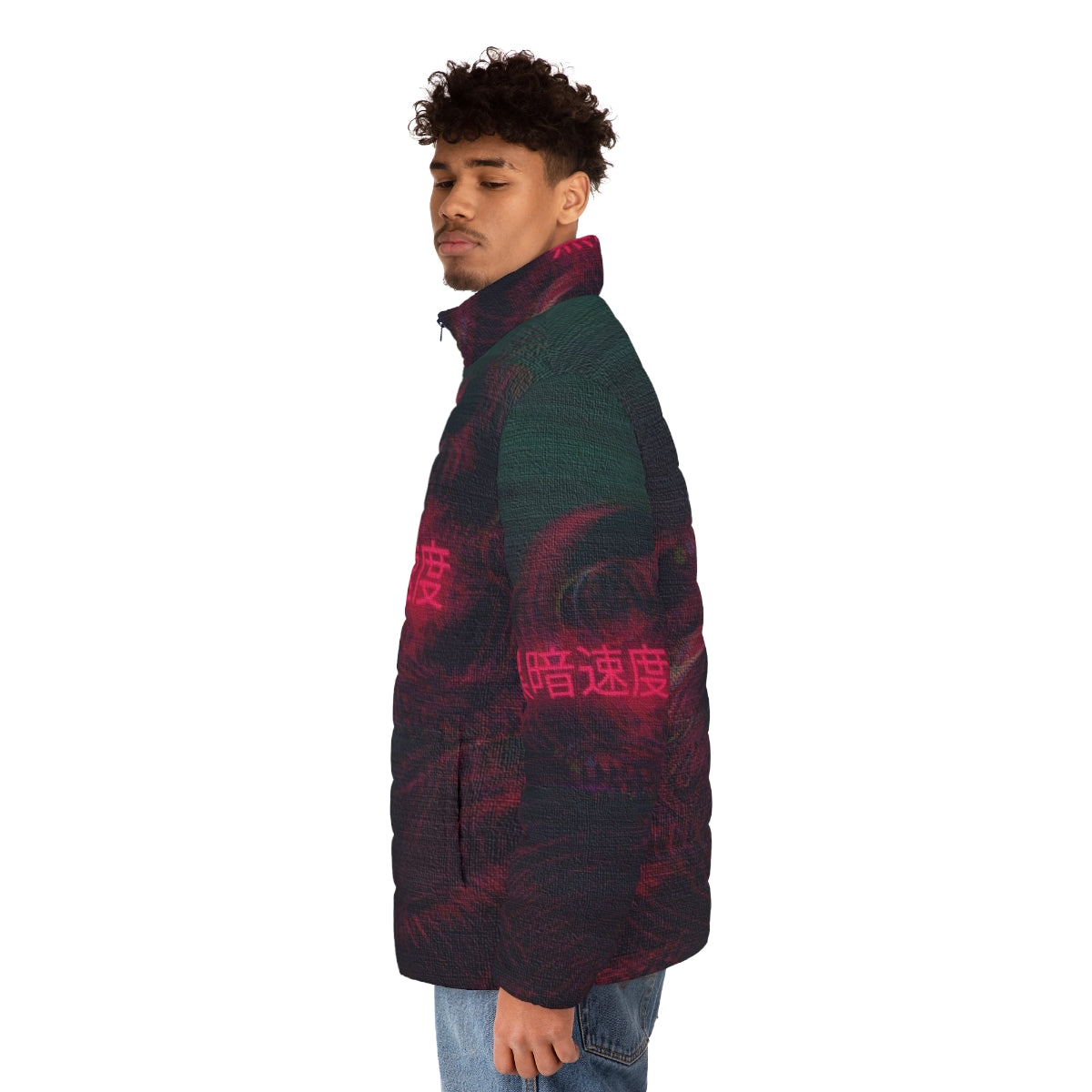 Vaporwave Astronaut Puffer Jacket with Retro Synthwave Aesthetic - men side left