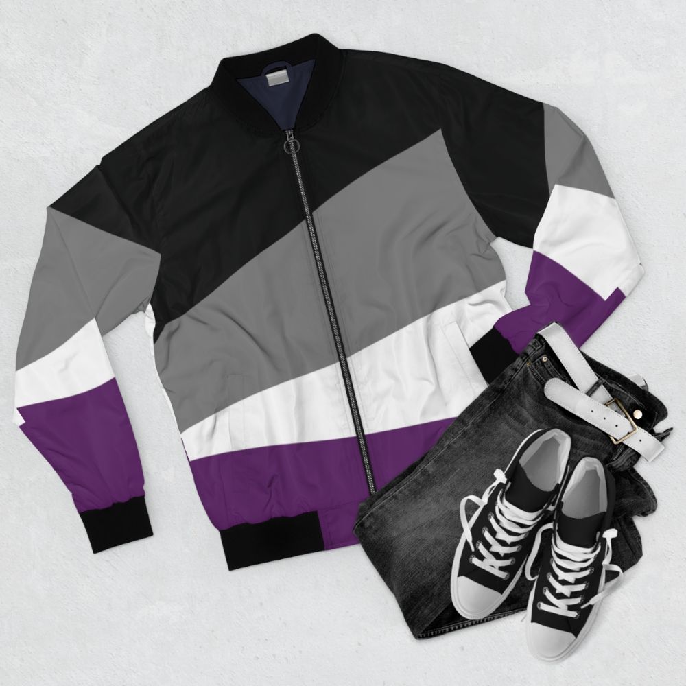 Asexual Pride Bomber Jacket with Aramis Art Design - Flat lay