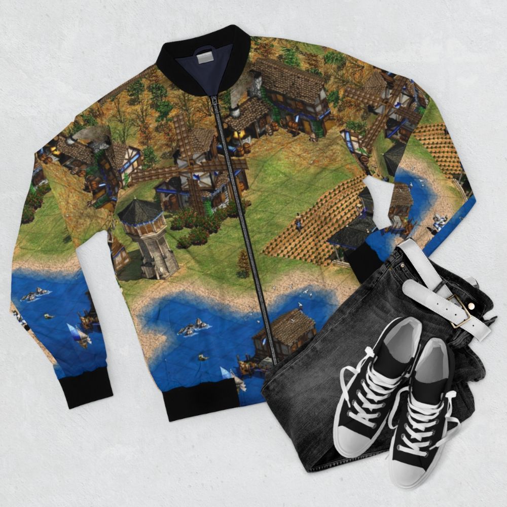 Vintage-inspired Age of Empires gaming bomber jacket - Flat lay