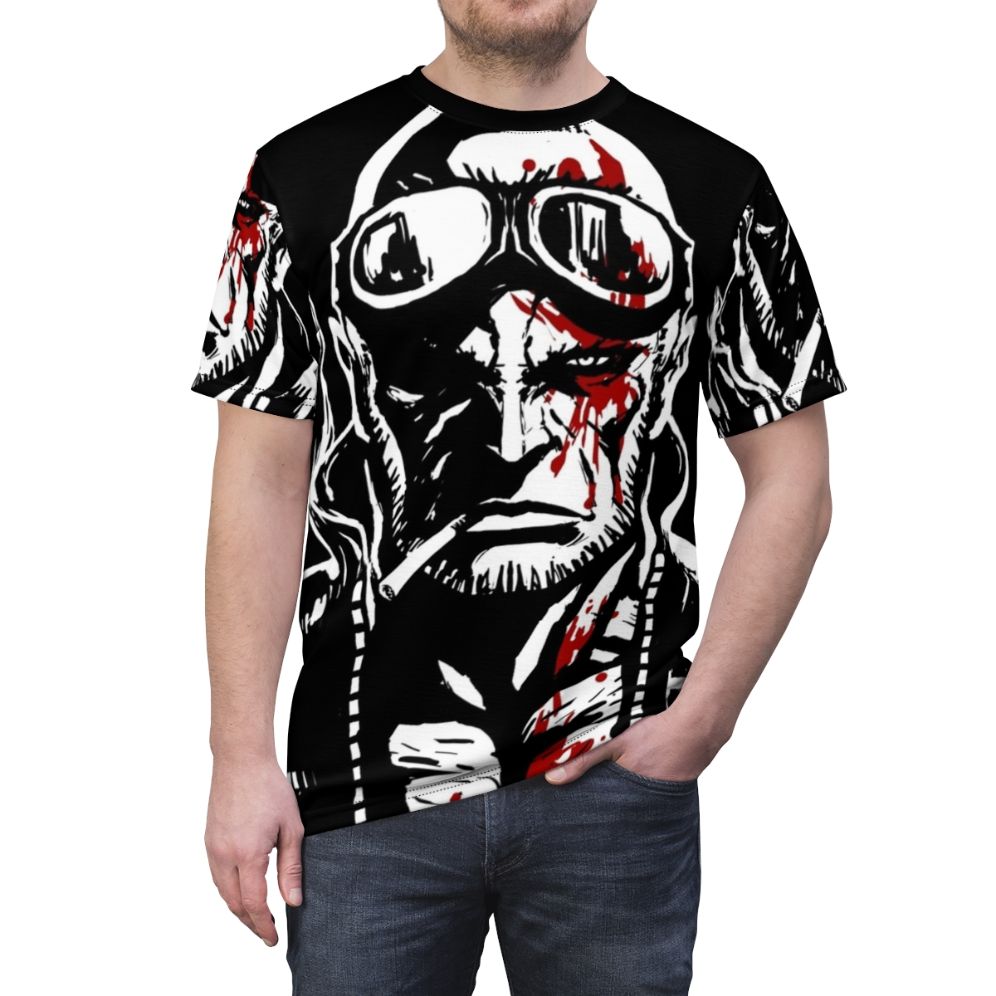 A high-quality t-shirt featuring a stylized design inspired by the dark, gritty world of the Madworld comic book series. - men front