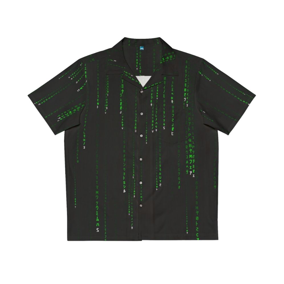 Matrix Green Hawaiian Shirt with Coded Pattern