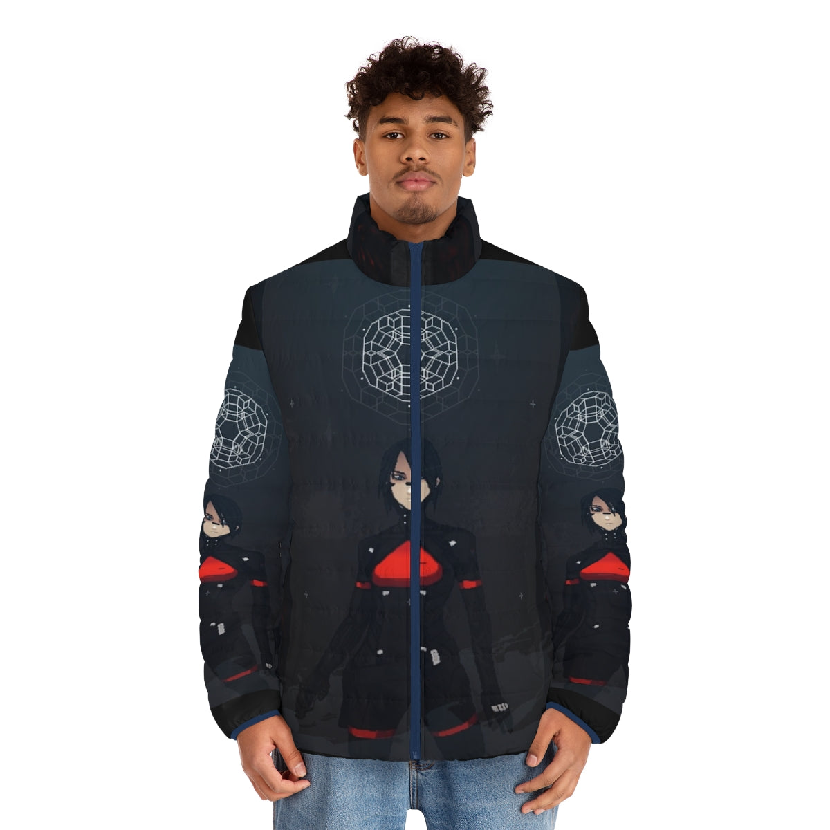 Signalis puffer jacket with game logo and design elements - men front