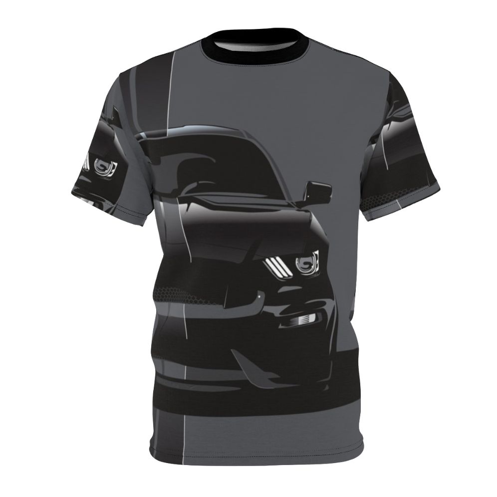 Black T-shirt with racing stripes and automotive design