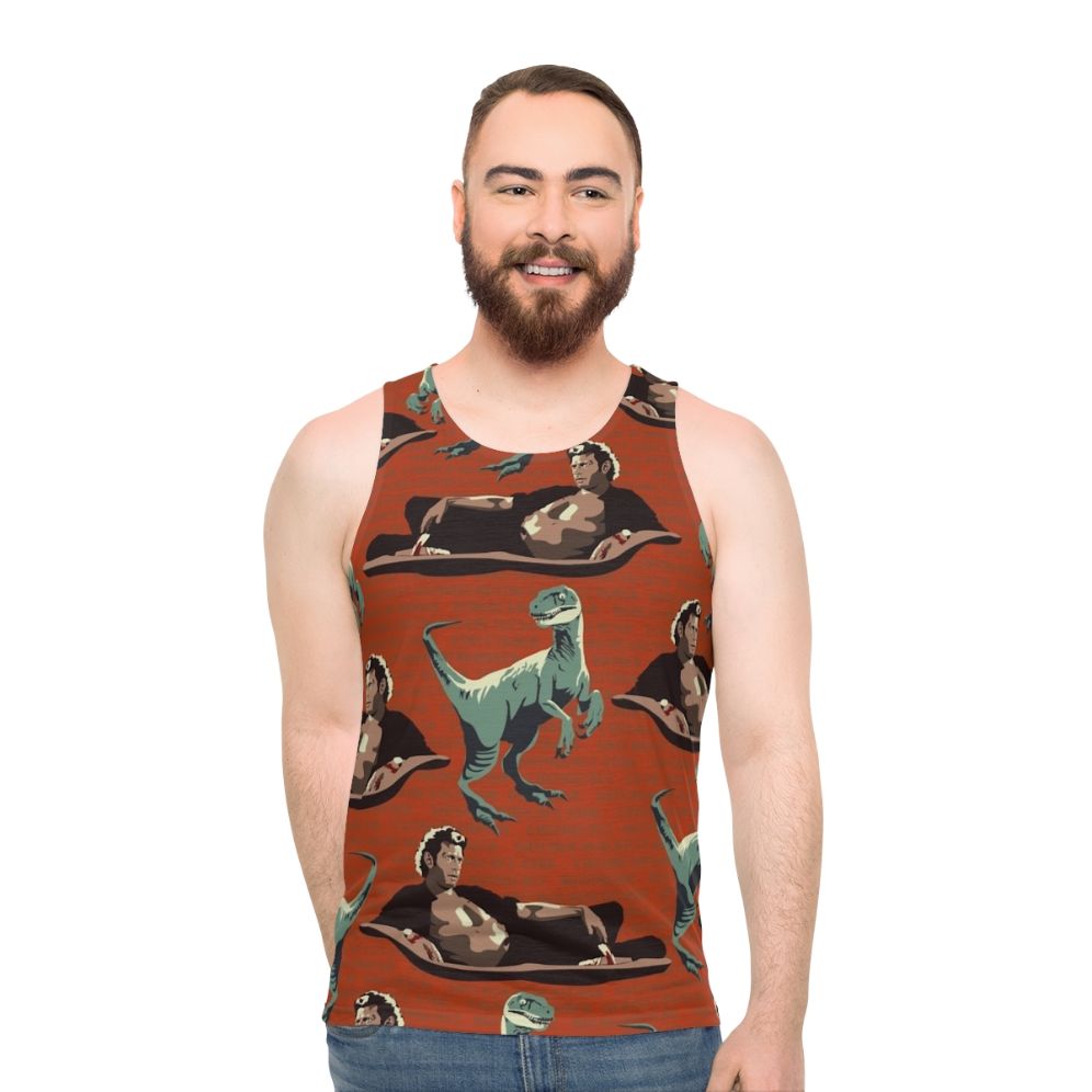 Jurassic Geniuses Unisex Tank Top featuring a dinosaur DNA pattern design - men