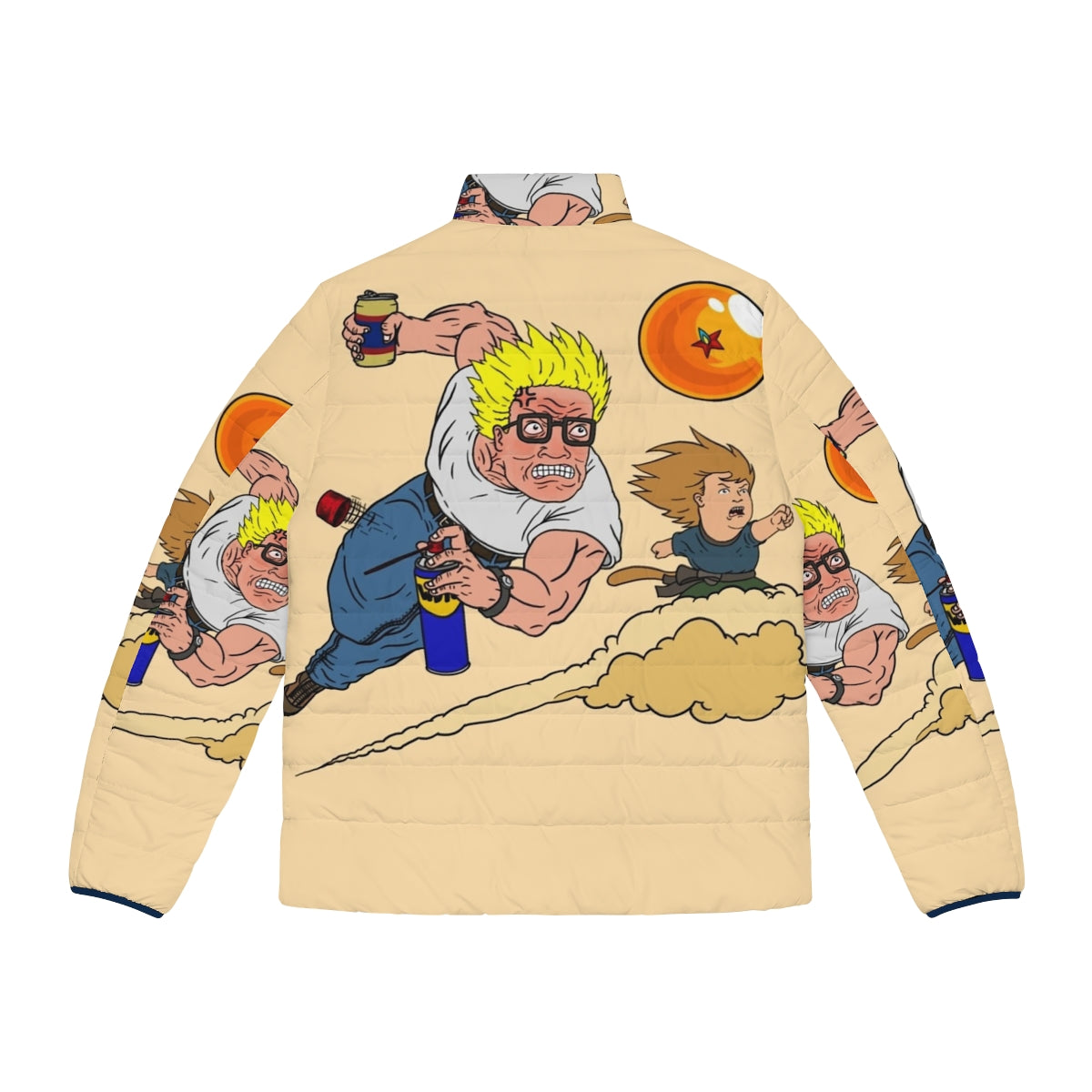 King of the Z Anime Puffer Jacket with Hank Hill and Dragon Ball Inspired Graphics - Back