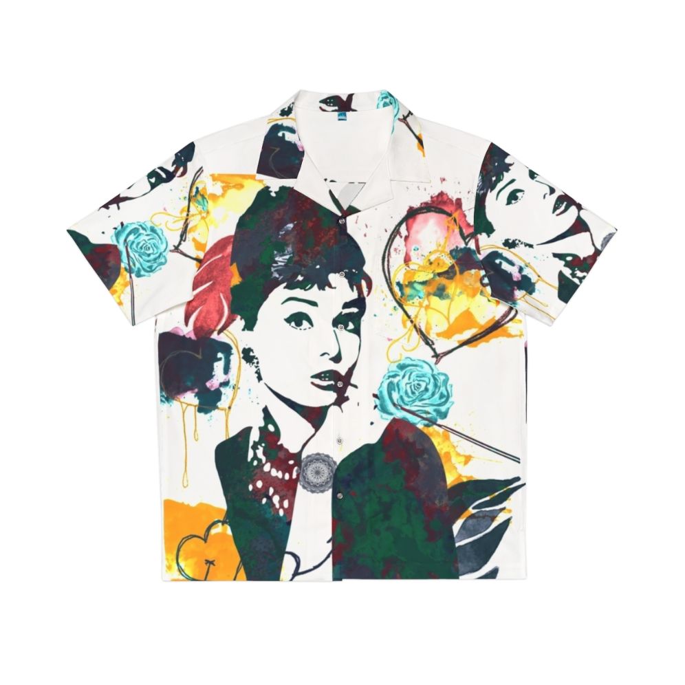 Vintage-inspired Audrey Hepburn nature colors Hawaiian shirt