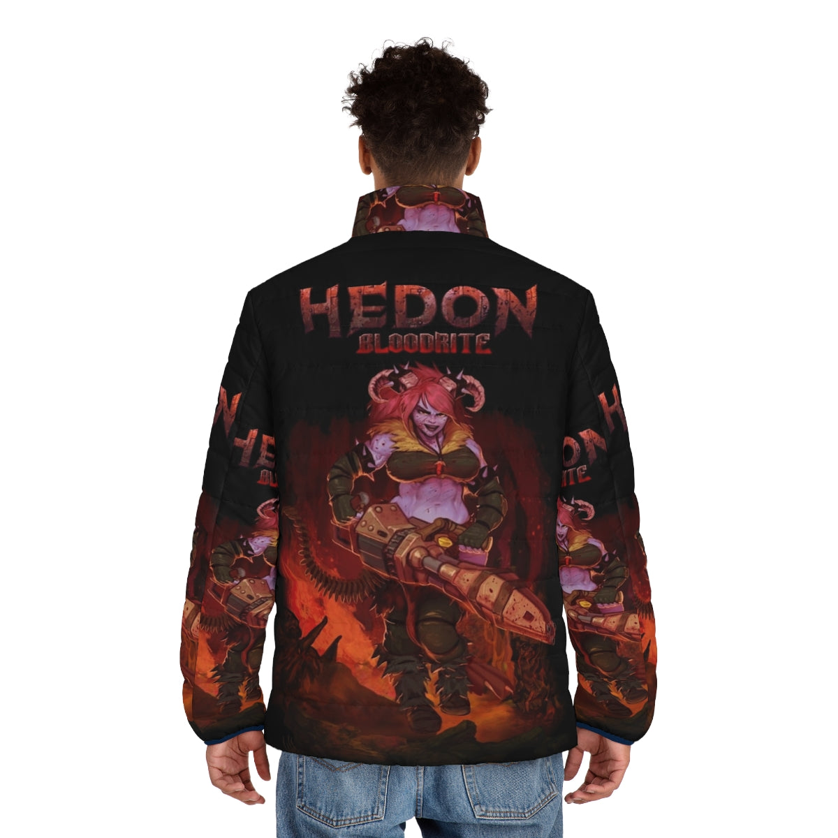 Hedon Zan fantasy puffer jacket featuring splash artwork - men back