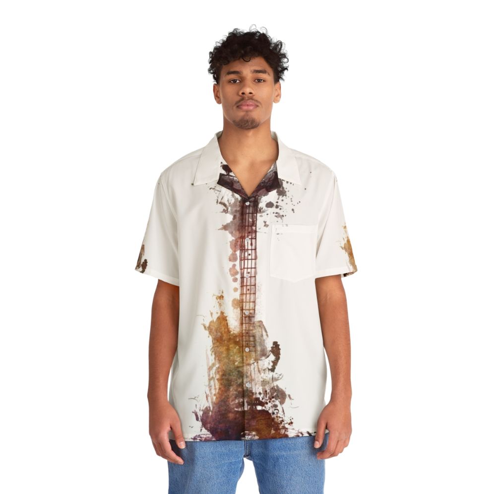 Nostalgy Guitar Hawaiian Shirt with Watercolor Guitar Design - People Front