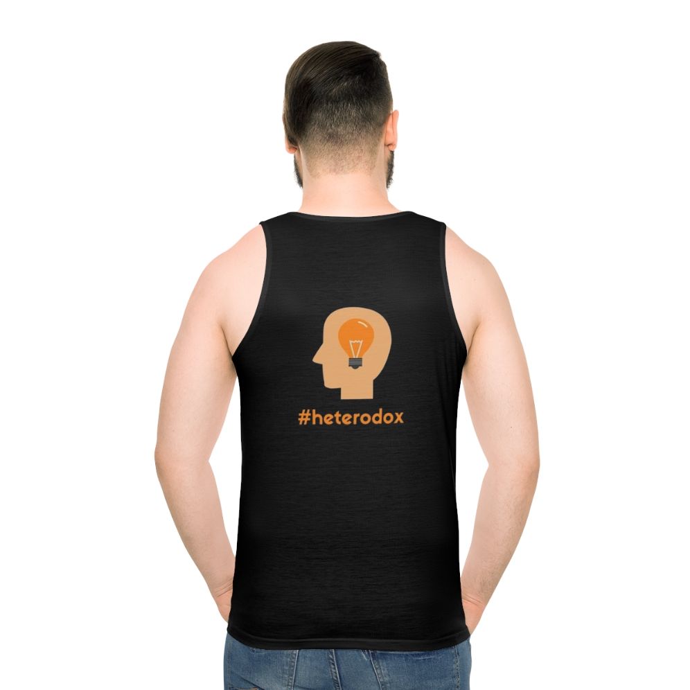 Unisex tank top for independent and centrist-minded individuals - men back