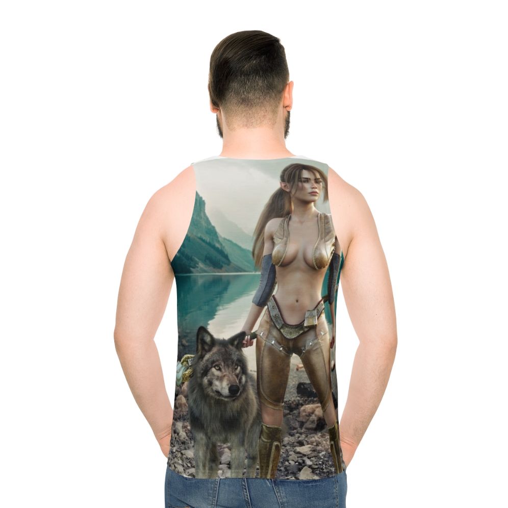 Magical druid and wolf unisex tank top - men back