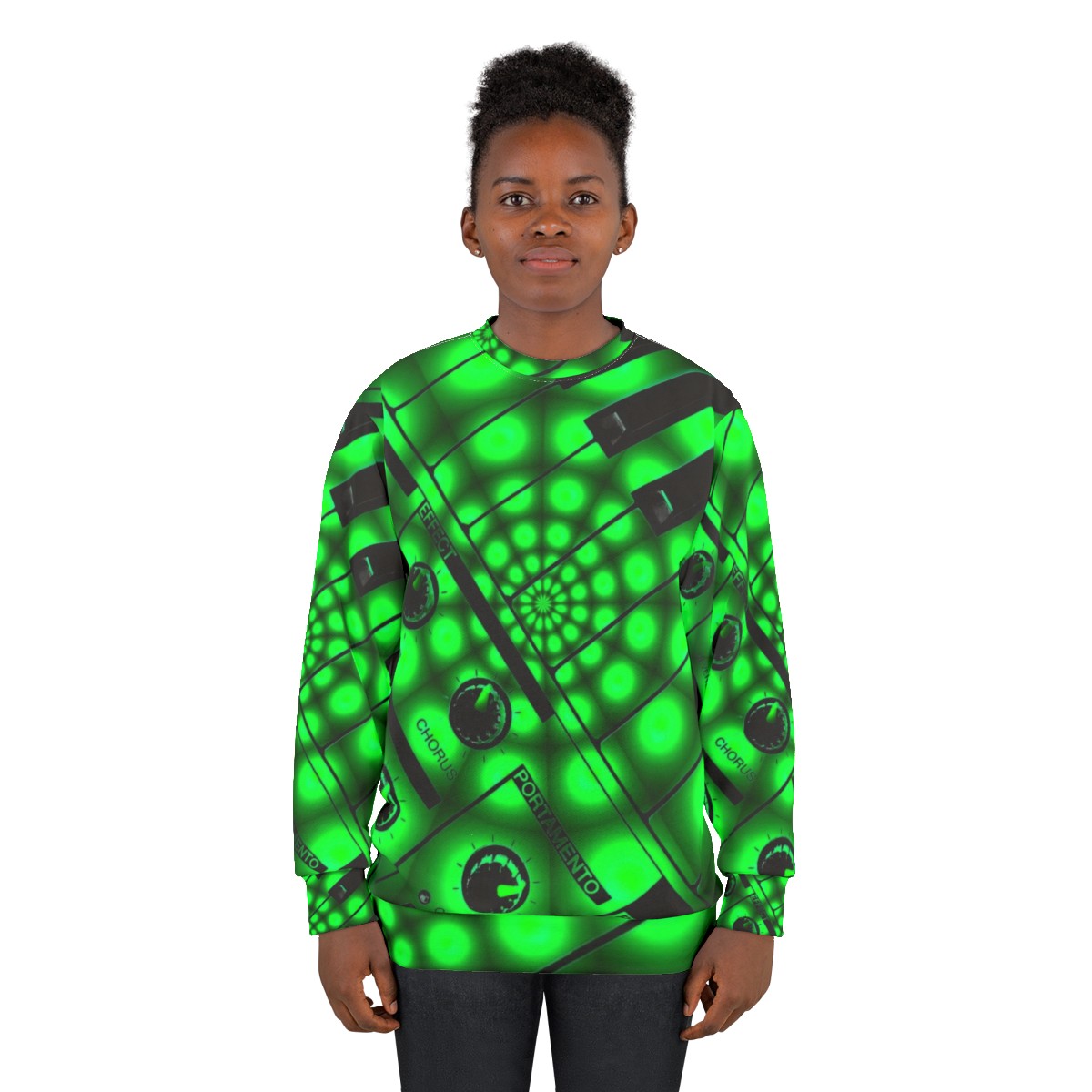 Synthesizer keyboard sweatshirt with electronic music design - women